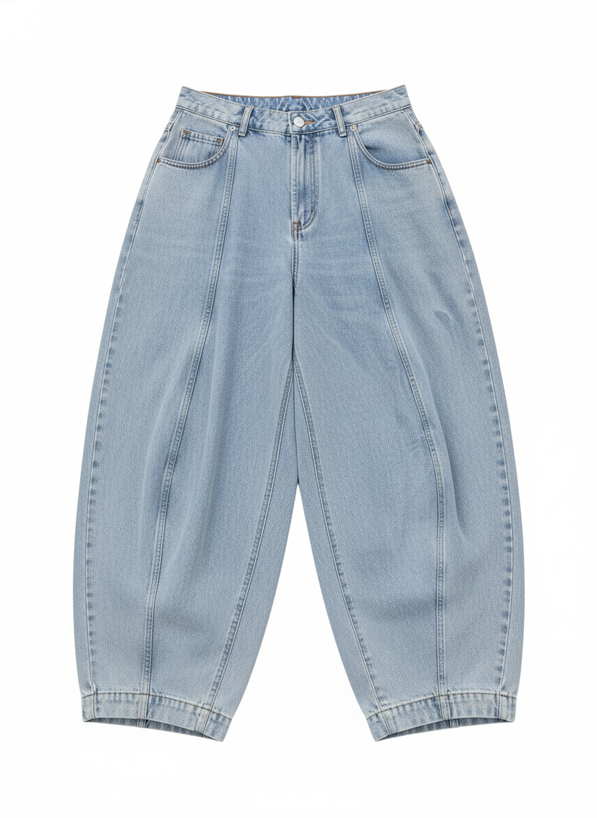 High Waist Wide-Leg Jeans – Distressed Denim, Loose Straight Balloon Pants