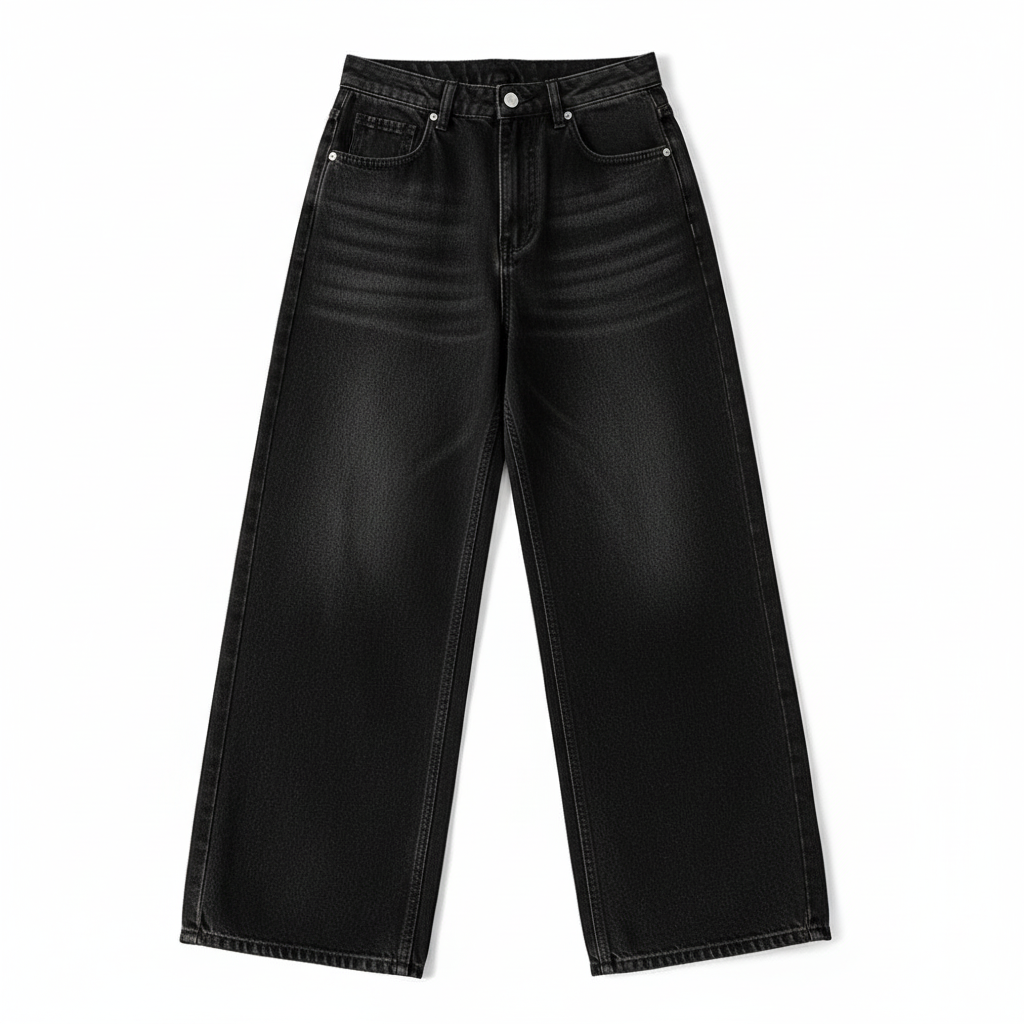 Wide-Leg Jeans – Loose Straight Denim Trousers, Washed Dark Gray Casual Pants