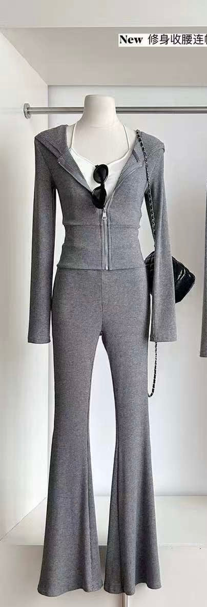 Women’s Hooded Slim Fit Short Jacket and Casual Pants Set – Stylish Two-Piece Outfit for Everyday Wear