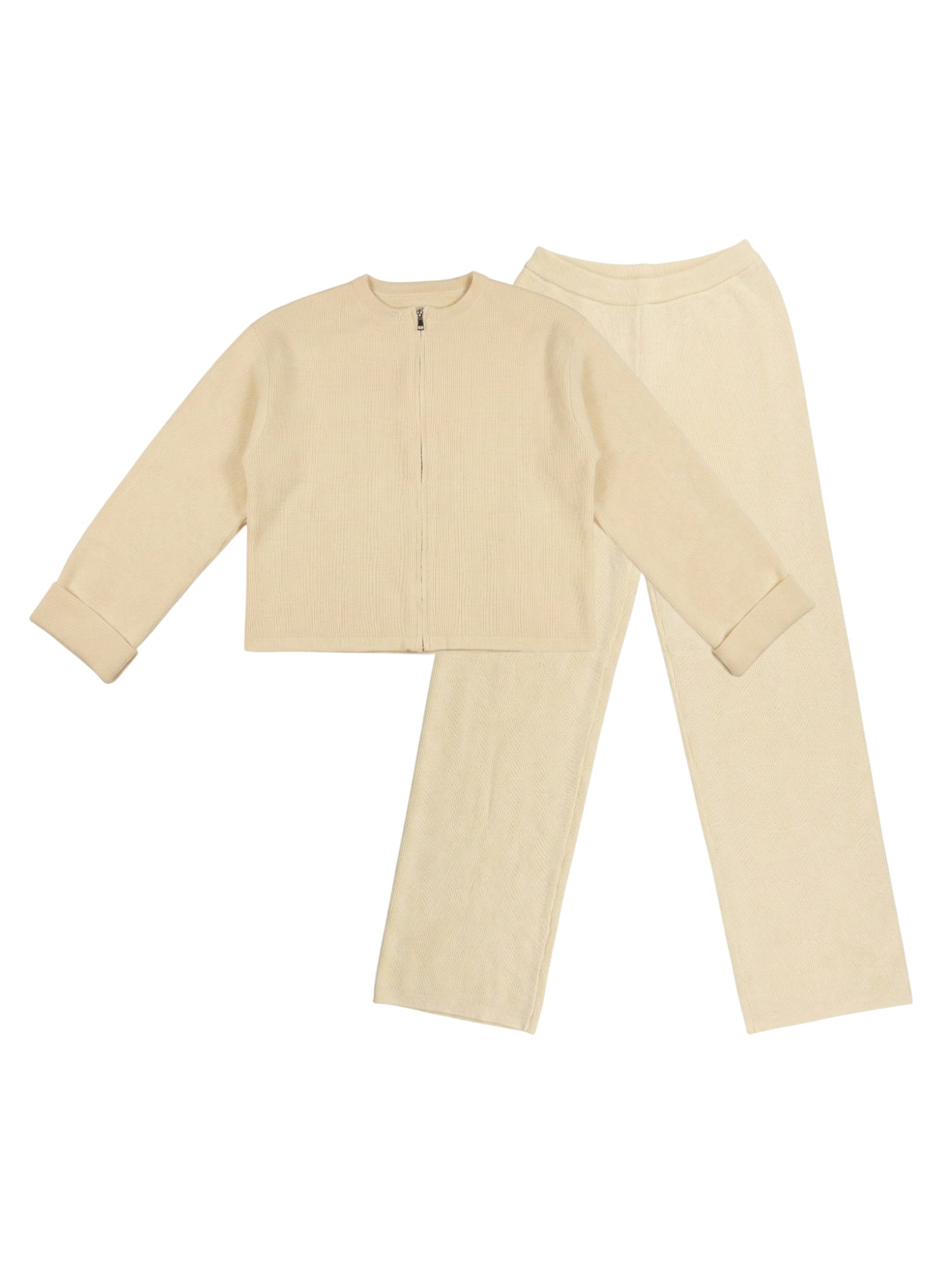 Women’s Knit Two-Piece Set – Zip Jacket & Straight-Leg Pants
