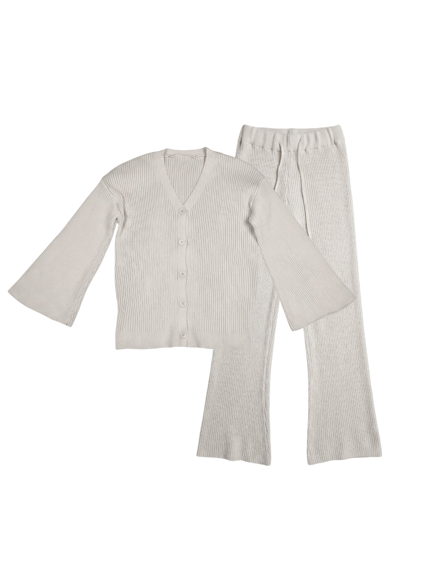 Women’s Knit Two-Piece Set – Button-Down Cardigan & Ribbed Pants